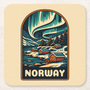Retro Vintage Reisen Norwegen Nordlichter Landscha Rechteckiger Pappuntersetzer