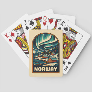 Retro Vintage Reisen Norwegen Nordlichter Landscha Spielkarten