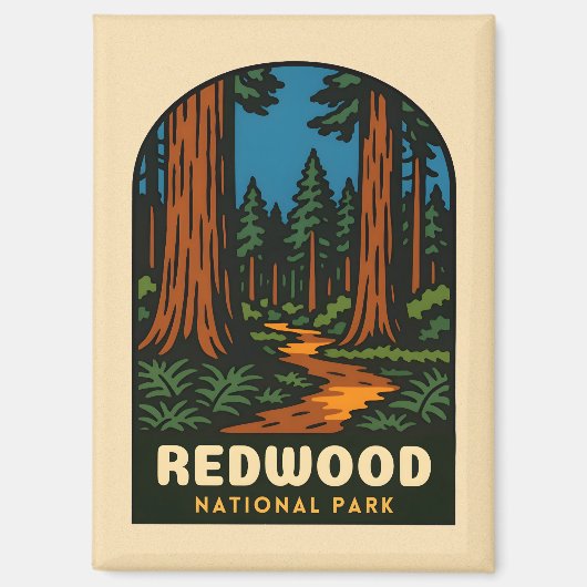Retro Vintage Reisen Redwood Nationalpark Natur Magnet (Vorderseite)