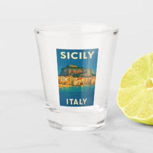 Retro Vintage Reisen Sizilien Italien Küste Landsc Schnapsglas