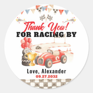 Retro Vintage Rennwagen Danke Geburtstag Runder Aufkleber