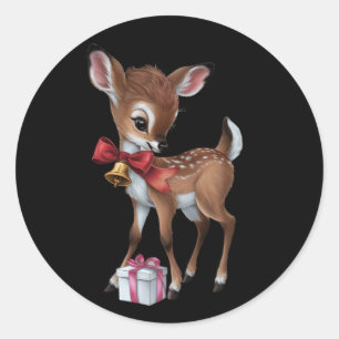 Retro Vintage Rentier Rosa Weihnachten Babyhirsch Runder Aufkleber