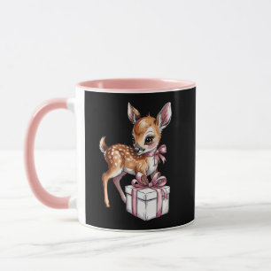 Retro Vintage Rentier Rosa Weihnachten Babyhirsch  Tasse
