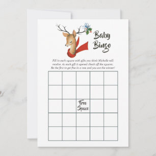 Retro Vintage Rentier Weihnachts-Baby-Shower-Bingo Mitteilungskarte