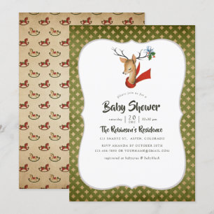 Retro Vintage Rentier Weihnachts-Baby-Shower Einladung