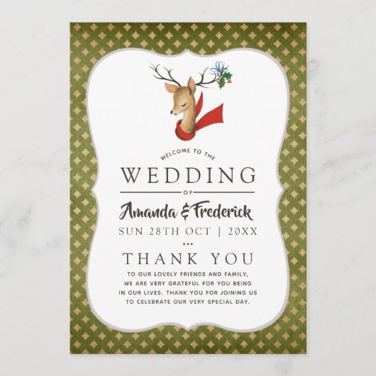 Retro Vintage Rentier Weihnachts Hochzeitsprogramm Programm (Vorderseite)