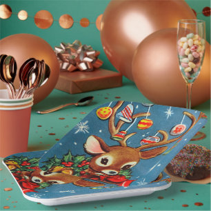 Retro-Vintage-Rentier-Weihnachtsfeier-Teller Pappteller