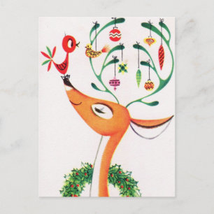 Retro Vintage Rentier Weihnachtspostkarte Feiertagspostkarte