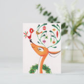 Retro Vintage Rentiere Weihnachtspostkarte Feiertagspostkarte (Stehend Vorderseite)