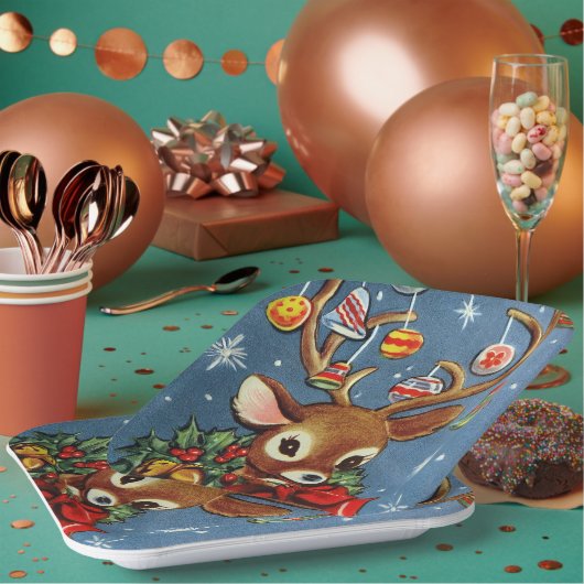 Retro Vintage Rentiere Weihnachtsschild Party Pappteller (Multi)