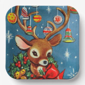 Retro Vintage Rentiere Weihnachtsschild Party Pappteller (Vorderseite)