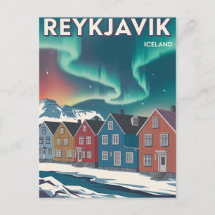 Retro Vintage Reykjavik Island Reise Postkarte