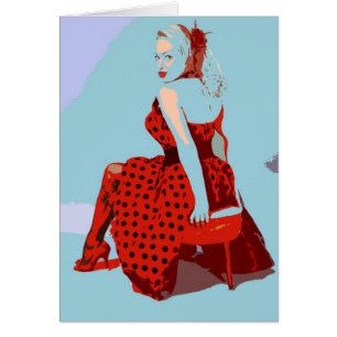 Retro Vintage Rocker-Dame im Polka-Punkt-Kleid