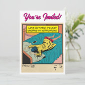 Retro Vintage Romantik-Comic: Bettgeflüster Einladung (Stehend Vorderseite)