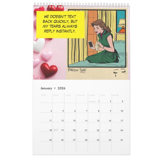 Retro Vintage Romantik-Comic: Bettgeflüster Kalender (Jan 2026)