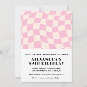 Retro Vintage Rosa Karierter 89. Geburtstag Einladung