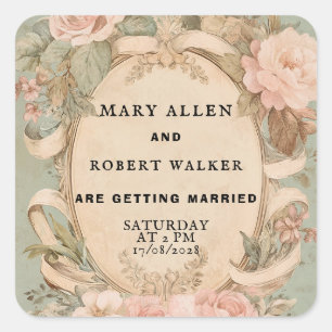 Retro-vintage rosa und mintgrüne florale Aufkleber