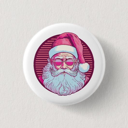 Retro-vintage rosa Weihnachtsmann Button (Vorderseite)