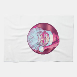 Retro Vintage Rosa Weihnachtsmann  Geschirrtuch