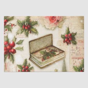 Retro Vintage Rot Grün Stechpalme Weihnachten Urla Seidenpapier
