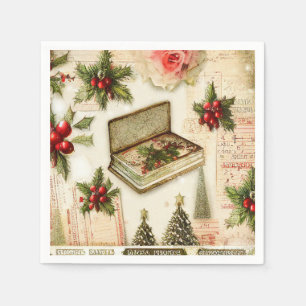 Retro Vintage Rot Grün Stechpalme Weihnachten Urla Serviette