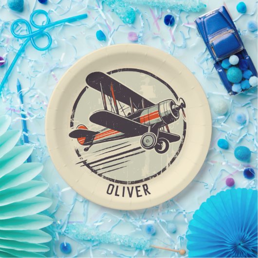 Retro-Vintage Rot- und Grünebene Pappteller (Party)