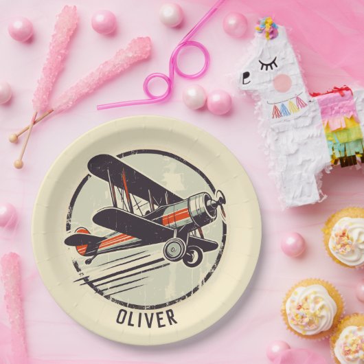 Retro-Vintage Rot- und Grünebene Pappteller (Party)