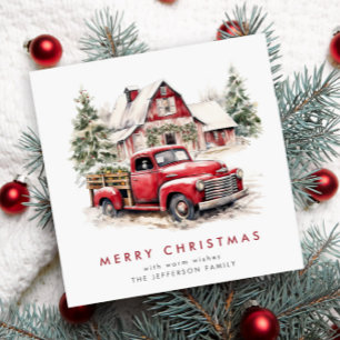 Retro Vintage roter Bauernhof-LKW Weihnachtsgruß Feiertagskarte