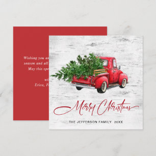 Retro Vintage roter Farmtruck Weihnachtsbaum Feiertagskarte