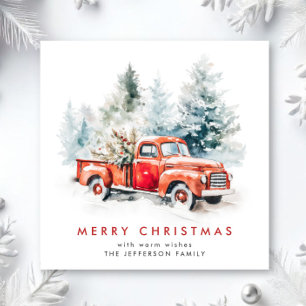 Retro Vintage roter Farmtruck Weihnachtsgruß Feiertagskarte