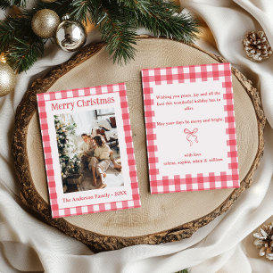 Retro-Vintage-Rotkariert-Familienweihnachten Feiertagskarte