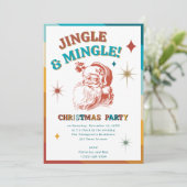 Retro Vintage Santa Christmas Party Jingle Mingle Einladung (Stehend Vorderseite)
