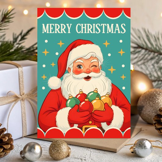 Retro Vintage Santa Sparkle Christmas Feiertagskarte