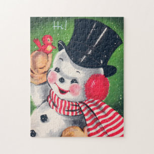 Retro-Vintage-Schneemann-Feiertagskarten-Puzzle Puzzle