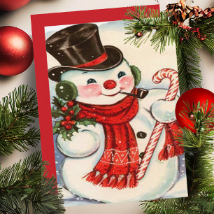 Retro-Vintage-Schneemann mit Zylinder zum individu Feiertagskarte
