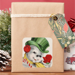 Retro Vintage Schneemann Weihnachtsfeiertag Aufkle Quadratischer Aufkleber