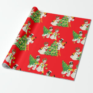 Retro Vintage Schneemänner Geschenkpapier