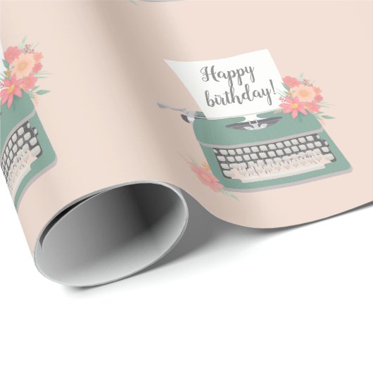 Retro Vintage Schreibmaschine & Blume & kundenspez Geschenkpapier (Rolleneckpunkt)
