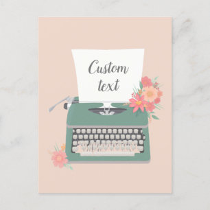 Retro Vintage Schreibmaschine & Blumen & individue Postkarte