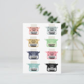 Retro Vintage Schreibmaschinen, rosa, blau, gelb Postkarte (Stehend Vorderseite)