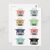 Retro Vintage Schreibmaschinen, rosa, blau, gelb Postkarte (Vorne/Hinten)