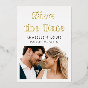 Retro Vintage Schrift &2 Foto Minimale Hochzeit Ec Folieneinladung