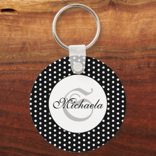 Retro Vintage Schwarz-Weiß Punkte Monogramm Schlüsselanhänger