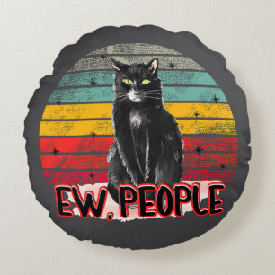 Retro Vintage Schwarze Katze Igitt Leute Rundes Kissen