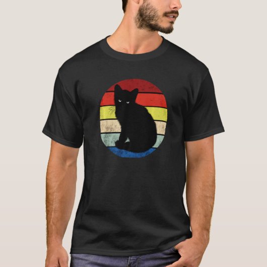 Retro Vintage schwarze Katze T-Shirt (Vorderseite)