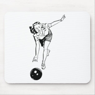 Retro Vintage Schwarze u. Button-Bowlings-Frau des Mousepad