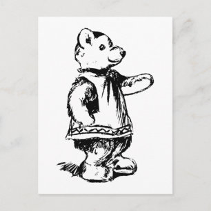 Retro-Vintage-Schwarzer-und-Weißer-süßer-Teddybär Postkarte