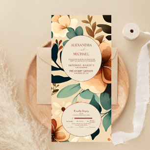 Retro Vintage Sechziger Terrakotta Hochzeit All In One Einladung