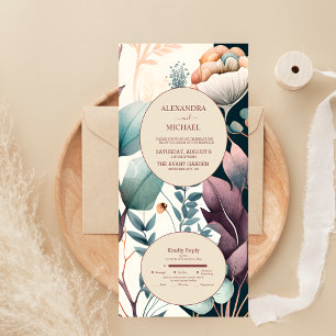 Retro Vintage Sechziger Terrakotta Hochzeit All In One Einladung