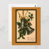 Retro Vintage Silver Christmas Bells, Gold Ribbon Postkarte (Vorne/Hinten)